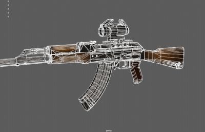 akm突击步枪,AKM自动狙击步枪游戏道具低模3dmaya模型