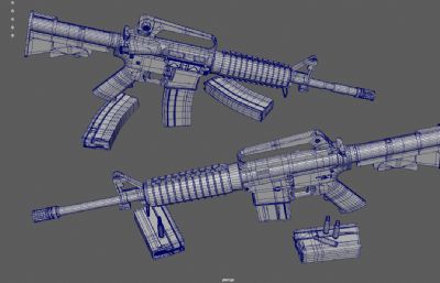 M4卡宾枪,M4突击步枪组合3dmaya游戏道具模型