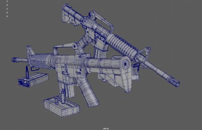 M4卡宾枪,M4突击步枪组合3dmaya游戏道具模型