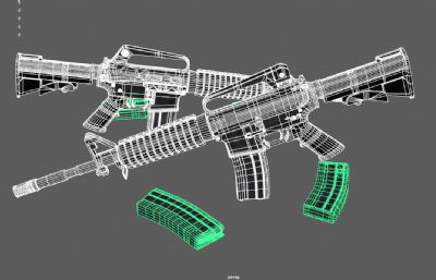 M4卡宾枪,M4突击步枪组合3dmaya游戏道具模型