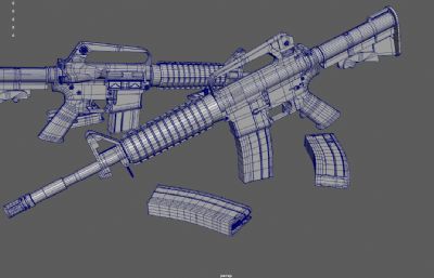 M4卡宾枪,M4突击步枪组合3dmaya游戏道具模型