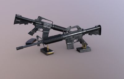 M4卡宾枪,M4突击步枪组合3dmaya游戏道具模型