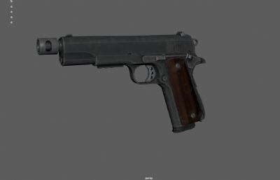 伯莱塔M9手枪,M1911A1手枪道具3dmaya模型