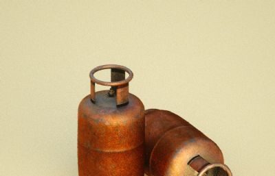 生锈的煤气罐,厨房用具C4D模型