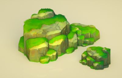 石头堆 苔藓 小草 石头 草丛C4D模型