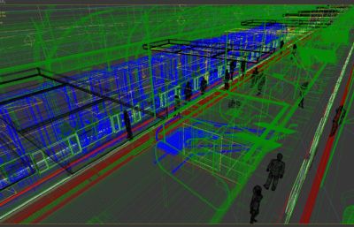 隧道城市轨道交通,地铁进站动画3D模型