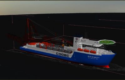 海洋石油开采 海上钻井平台 勘探船场景3D模型