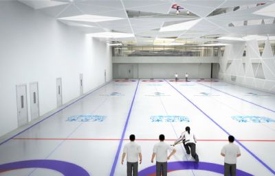 冬奥会,奥运会冰壶赛场,室内冰壶场场景3D模型