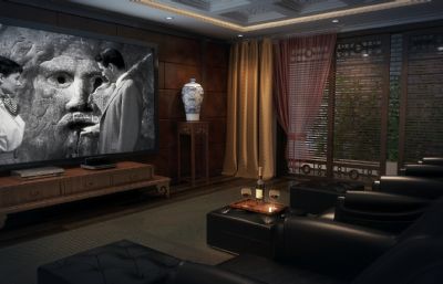 中式奢华家庭影院  新中式家庭影厅3D模型
