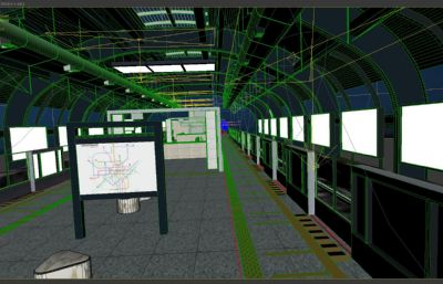 隧道城市轨道交通,地铁进站动画3D模型