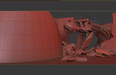 恐龙撞墙喷火舞台美术 人类大战恐龙特效3D模型