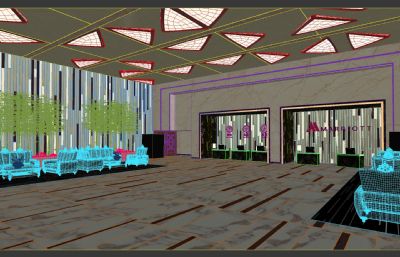 酒店大堂,大厅 饭店大堂 酒店前台接待中心3D模型