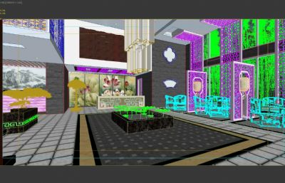 新中式商业大堂前台 中式酒店大堂接待处3D模型