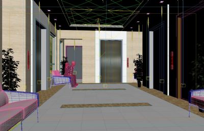 电梯间 大堂休闲区 电梯走廊 住宅电梯3D模型