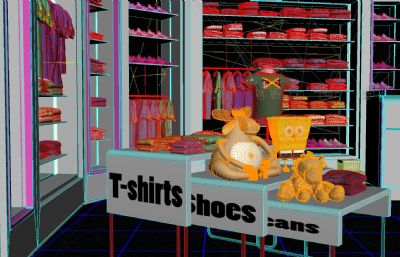商场内品牌服装店收银台货架等3D场景模型