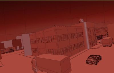 工厂货物运输 室外停车场 货车场景3D模型