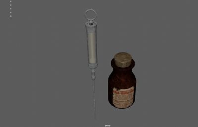 老式金属注射器 药瓶 医疗用品3dmaya模型