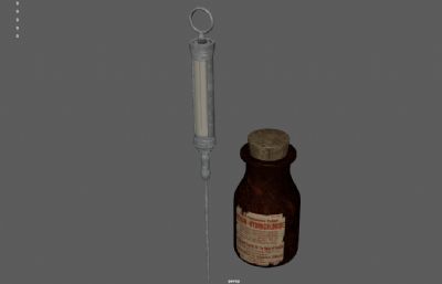 老式金属注射器 药瓶 医疗用品3dmaya模型