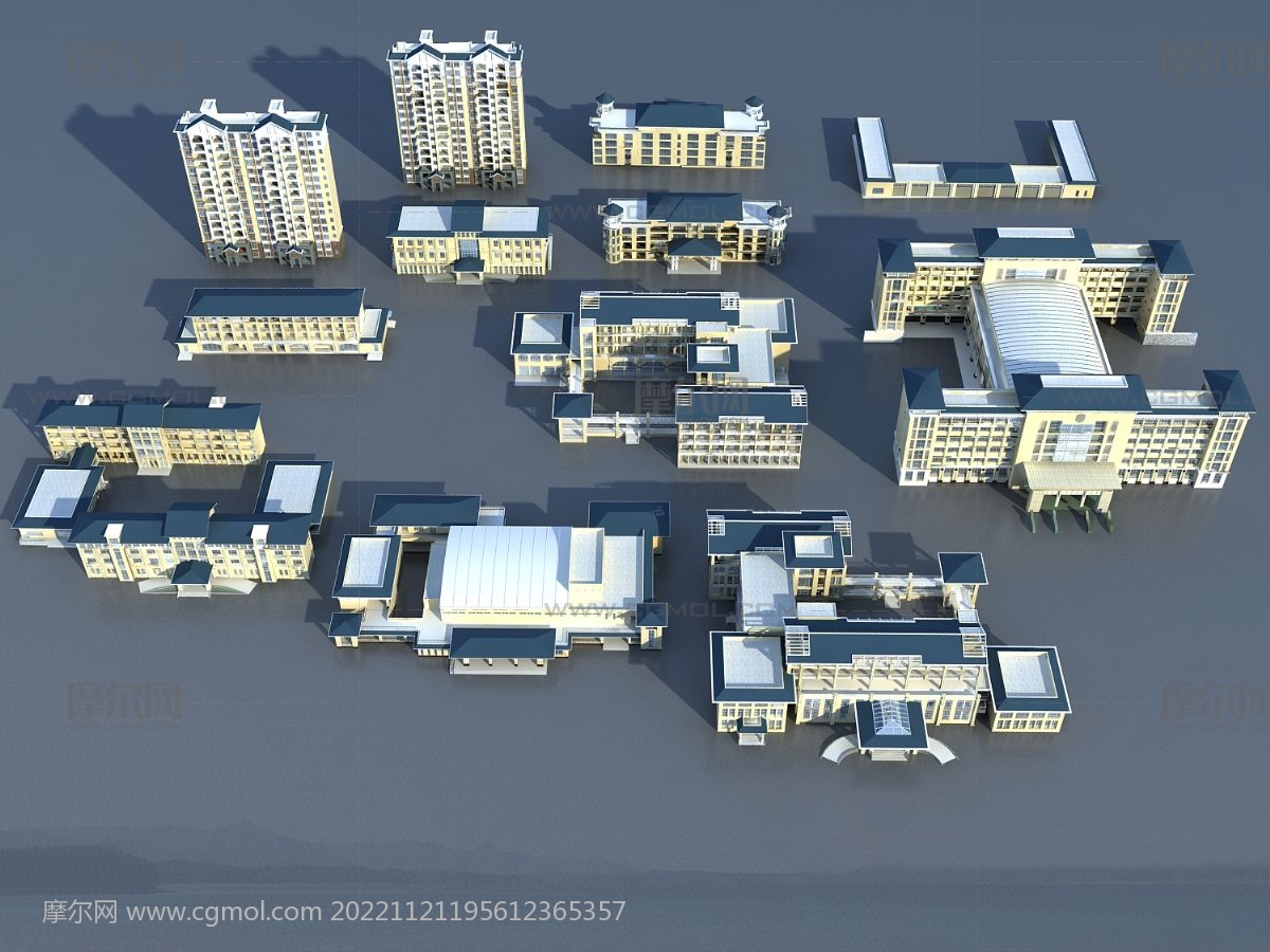 沿海度假村 坡顶酒店 休闲会所3D模型