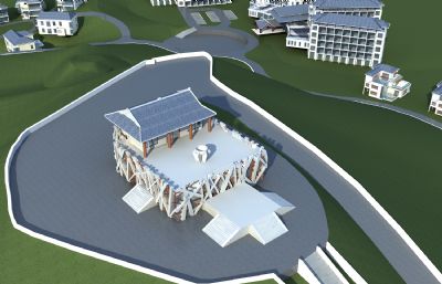 度假村 船型酒店 山神庙民俗民居3D模型