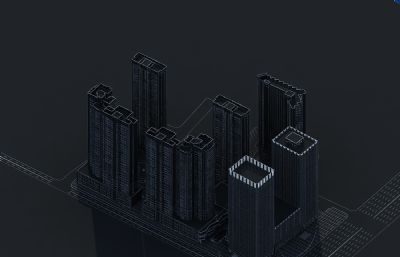 现代商住一体住宅 办公楼 下沉广场3D模型
