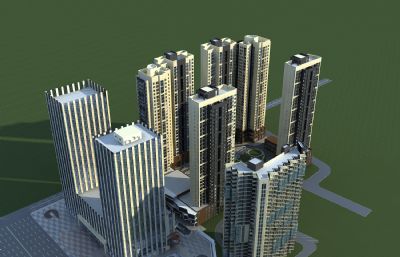 现代商住一体住宅 办公楼 下沉广场3D模型