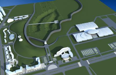 火车站 高铁站及周边商业住宅规划3D模型