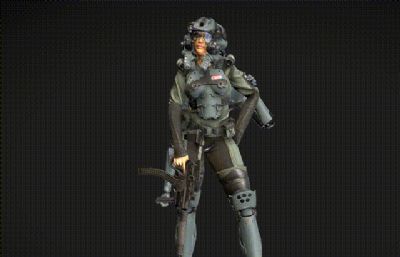 穿机甲的未来女战士FBX模型