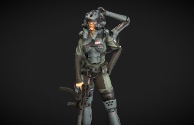 穿机甲的未来女战士FBX模型