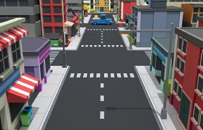 Q版卡通方块乐高城市场景3D模型