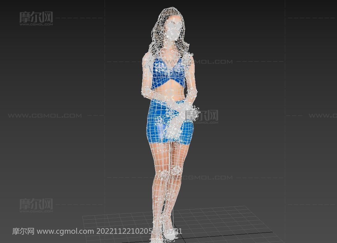 写实蓝色短裙女人FBX模型
