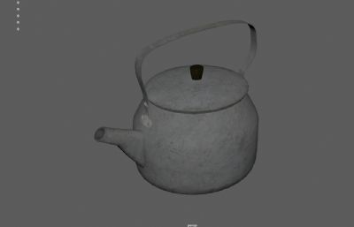 烧水壶 老式茶壶 破旧铝制水壶3dmaya模型,已塌陷
