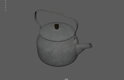 烧水壶 老式茶壶 破旧铝制水壶3dmaya模型,已塌陷
