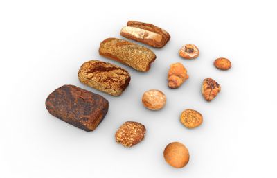 牛角面包 法式面包 干粮等食物FBX模型(网盘下载)