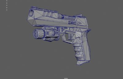 赛博朋克 科幻手枪 游戏枪械3dmaya模型,已塌陷