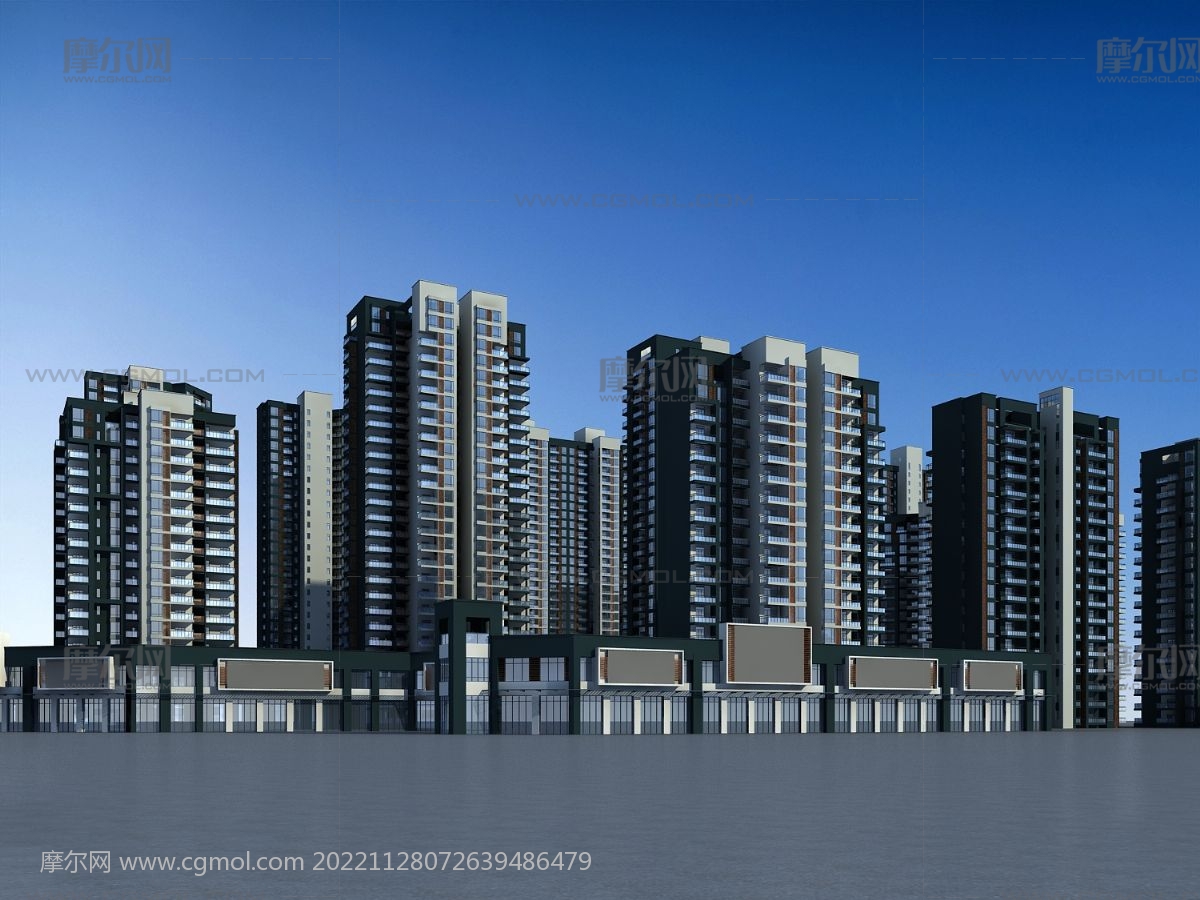 现代商业住宅 高层小区 商住一体3D模型