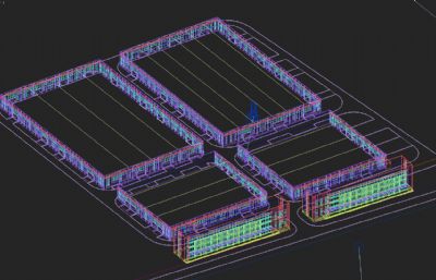 公司办公楼+仓库+厂房组合设计3D模型