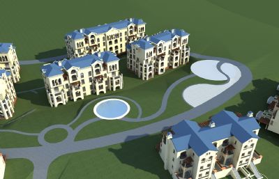 欧式洋房 欧式花园别墅 商业生态小区3D模型