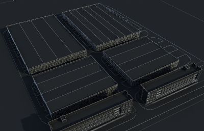 公司办公楼+仓库+厂房组合设计3D模型