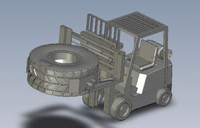 大车轮胎搬运用的叉车3D数模