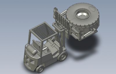 大车轮胎搬运用的叉车3D数模