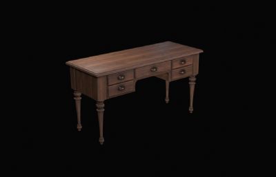 欧式复古桌子 实木桌 写字桌3dmaya模型