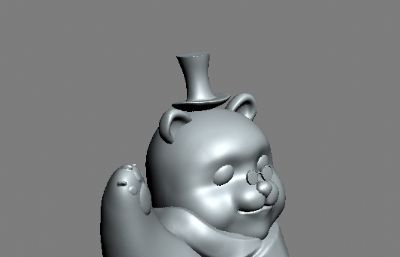 卡通绅士熊雕塑3D模型素模,已塌陷