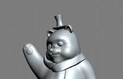 卡通绅士熊雕塑3D模型素模,已塌陷