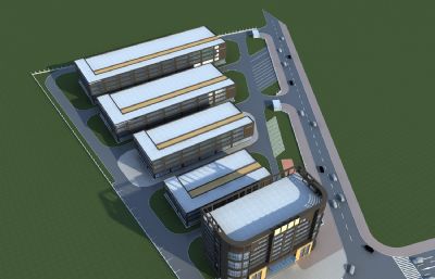 办公楼 现代厂房 厂区3D模型