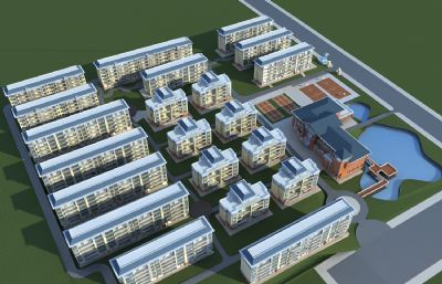 县城坡顶住宅小区 旧房改造 花园洋房3D模型