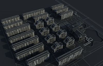 县城坡顶住宅小区 旧房改造 花园洋房3D模型