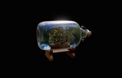 玻璃瓶里的五月花号航海船艺术品FBX模型