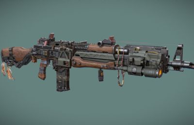 终极改版雨林AK步枪道具FBX模型
