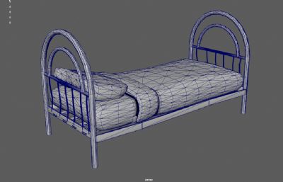 铁架床 老式床 医院床 宿舍床3dmaya模型